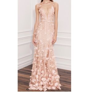 Marchesa Notte 3D Pink Slit Gown